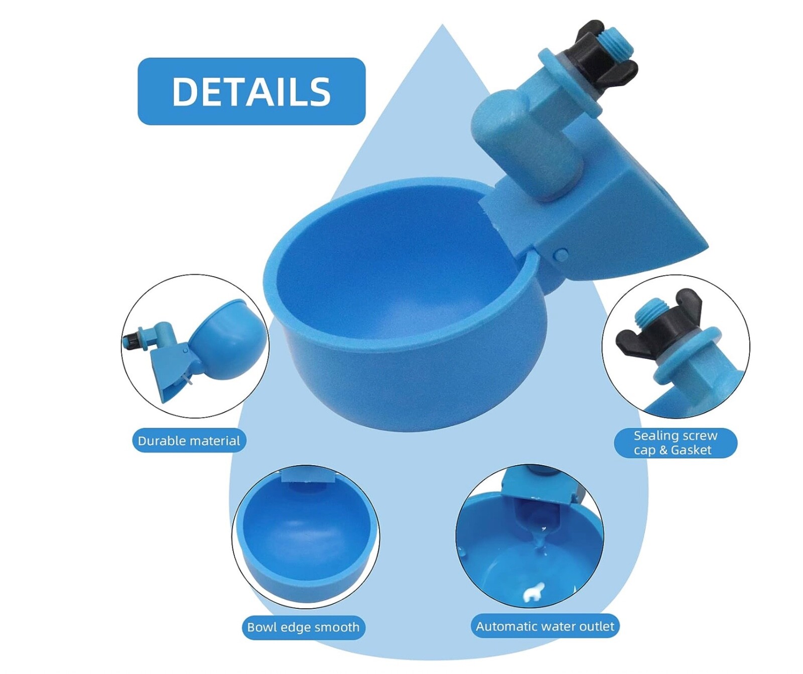 6 PCS Automatic Water Cups Poultry Drinker Waterer Chicken Duck Quail Drinking
