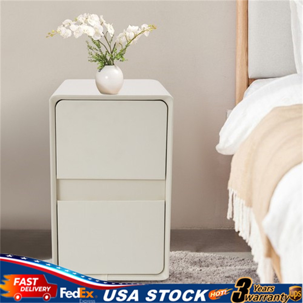 Modern White Wooden Bedside Bedroom Furniture Organiser Cabinet W/ 2 Drawers