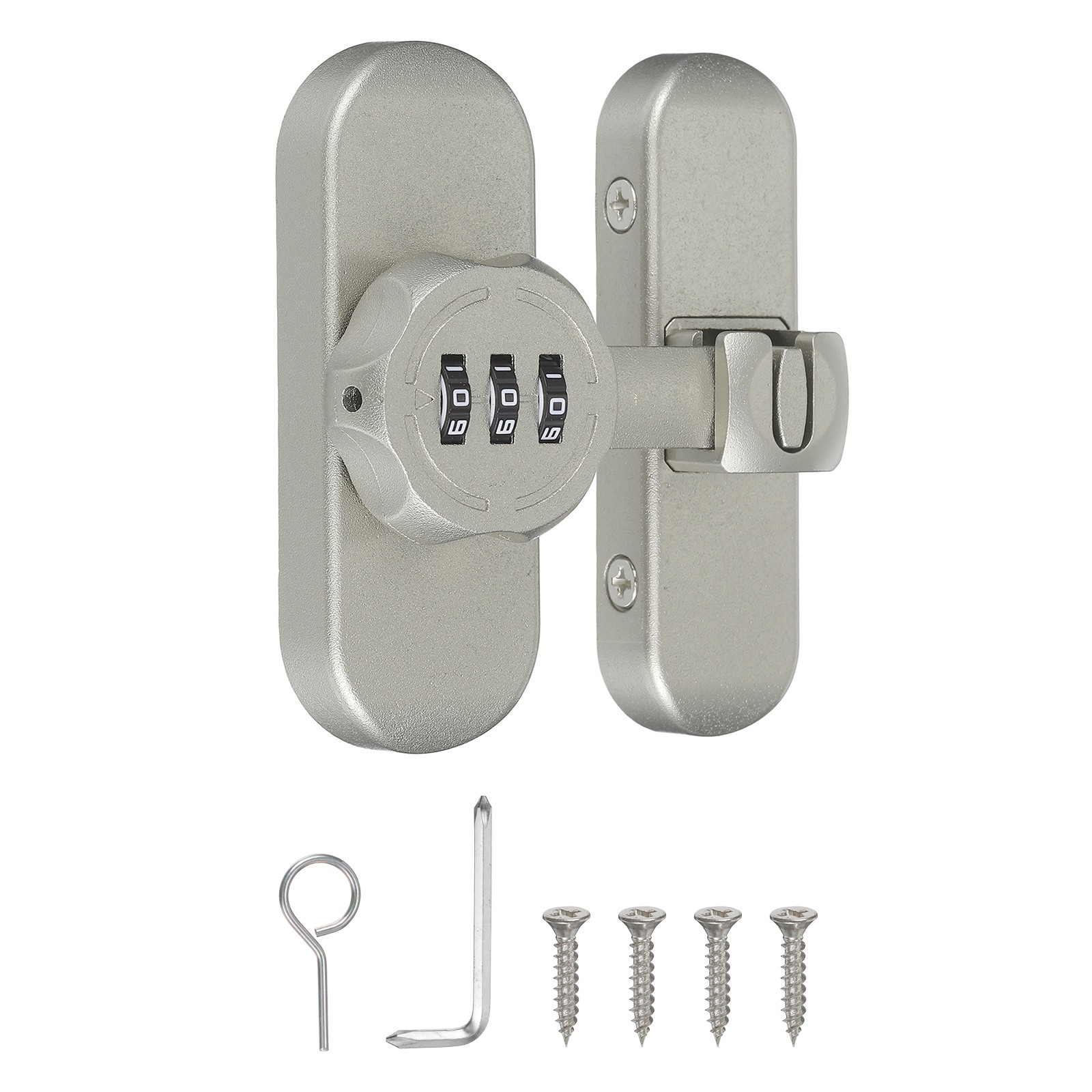180/90 Degree Barn Door Lock 3 Digit Keyless Flip Latch Password Lock Light Gray