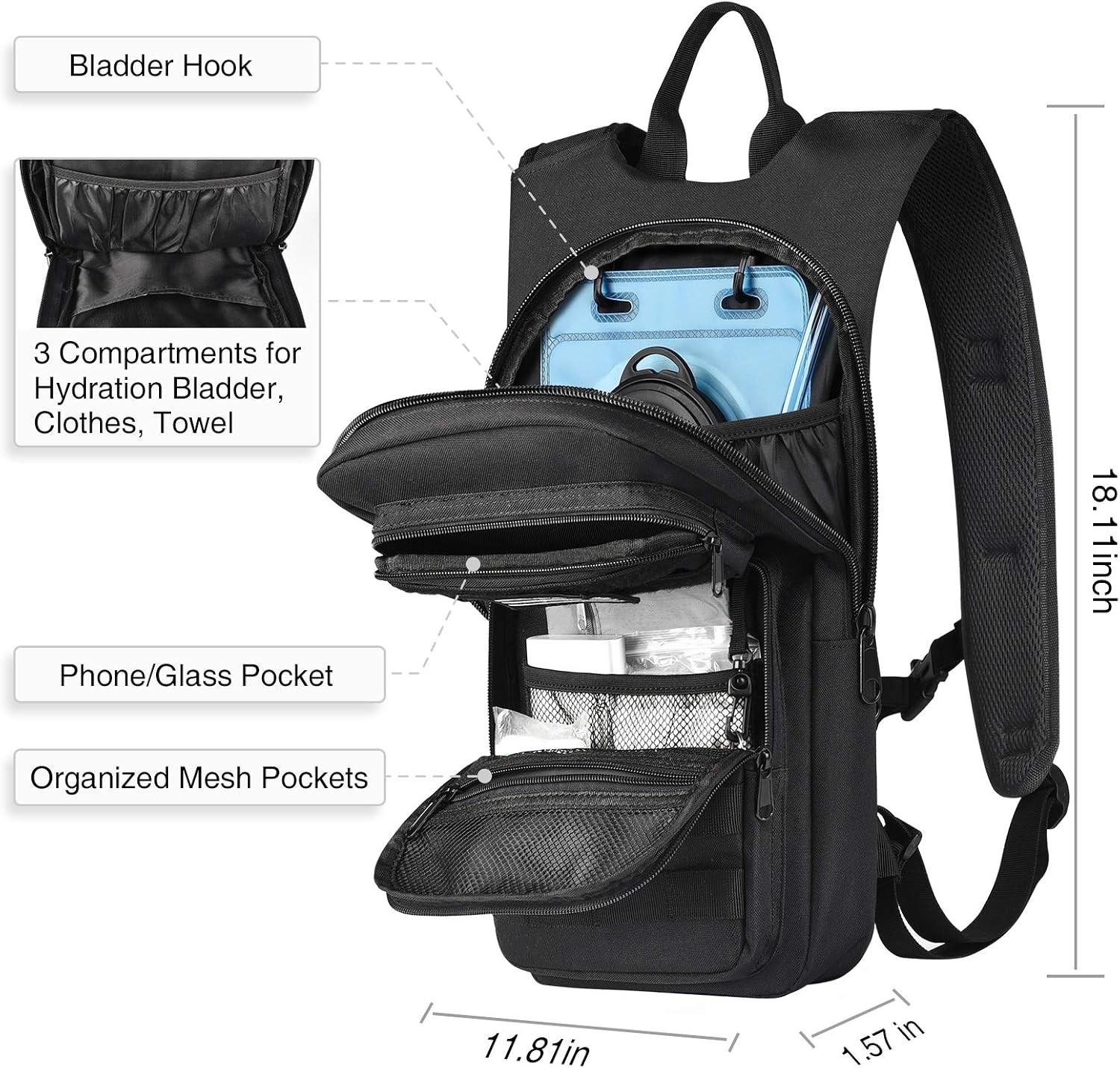 Hydration Backpack with 3L TPU Water Bladder, Tactical Molle Water Backpack NEW