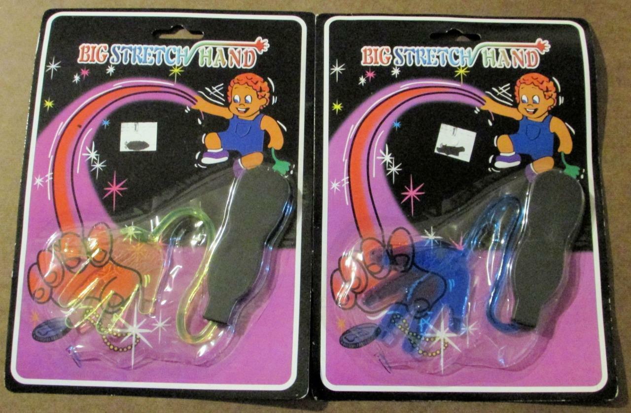 Pack of 2 Big Sticky Stretchy Slapper Hand Toys with Plastic Handle