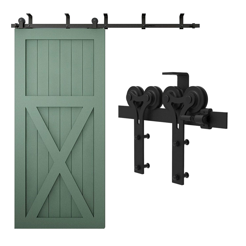 CCJH 4-20FT Ceiling Mount Sliding Barn Door Hardware Track Roller Kit Closet