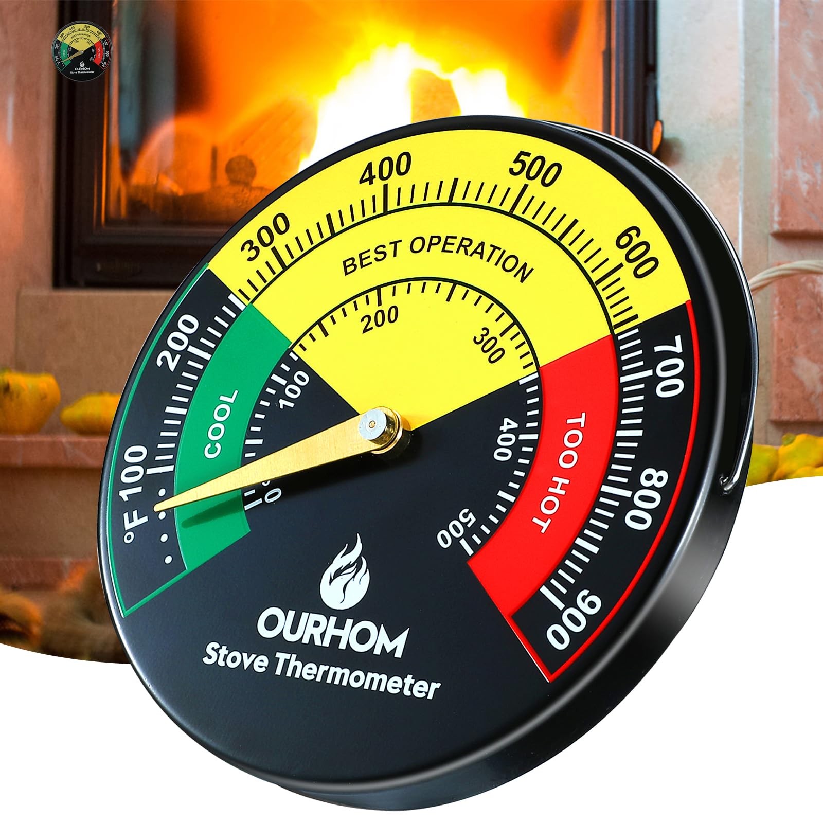 Wood Stove Thermometer, 3.55inch Large Size Magnetic Stove Thermometer, Stove