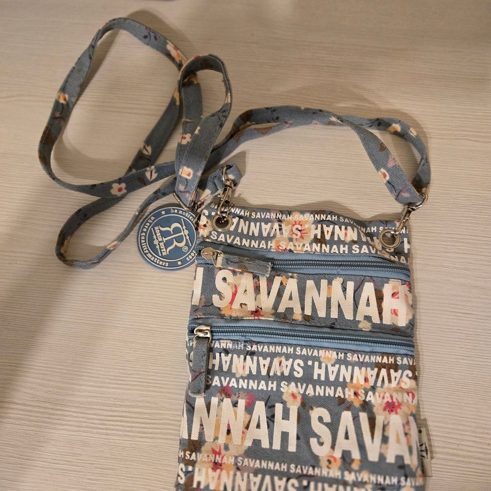 Blue and White SAVANNAH Crossbody Bag with Adjustable Strap