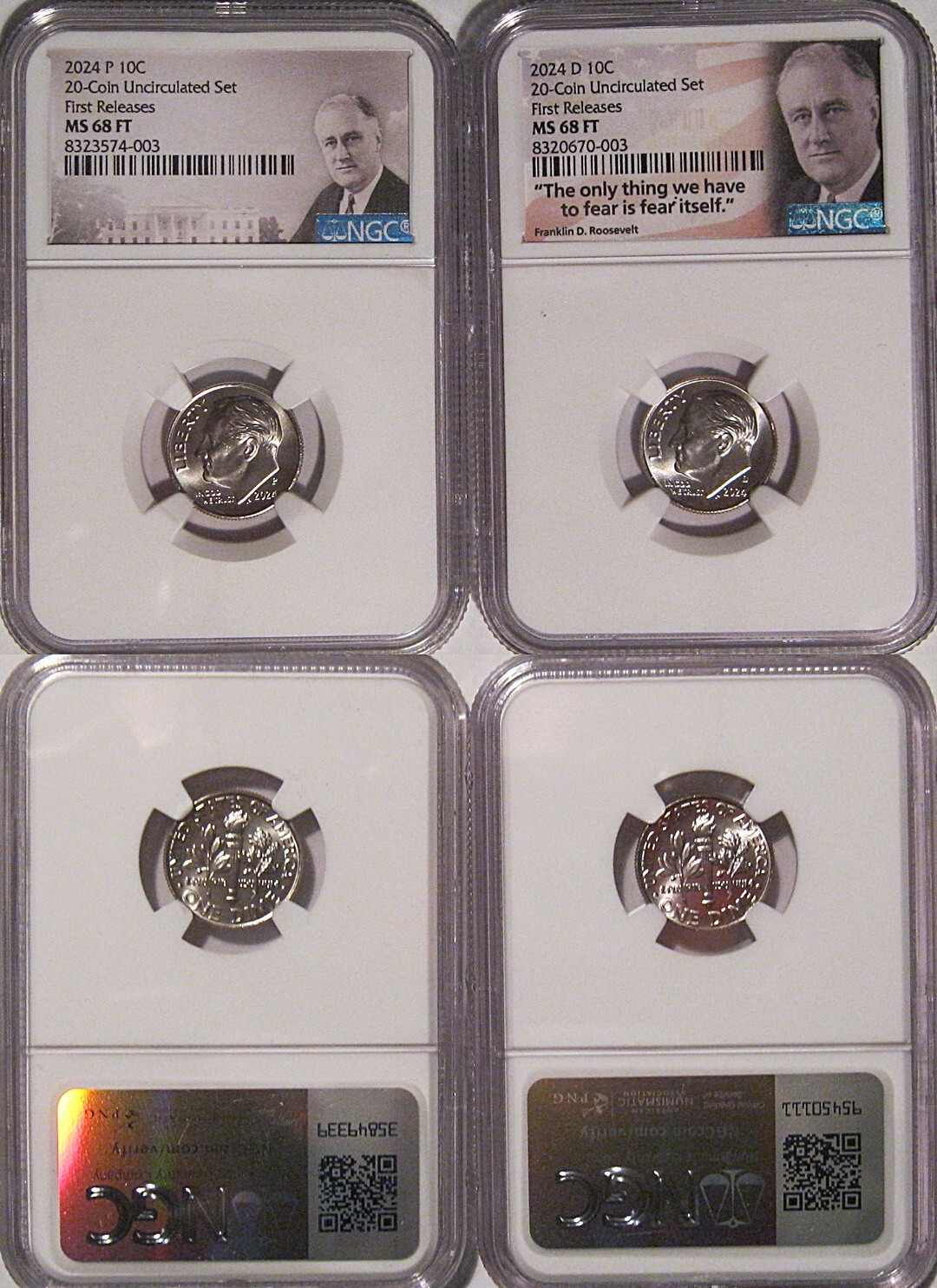 2024 P & D Roosevelt Dime 2 Coin Set 10c NGC MS 68 FT Full Torch FIRST RELEASES