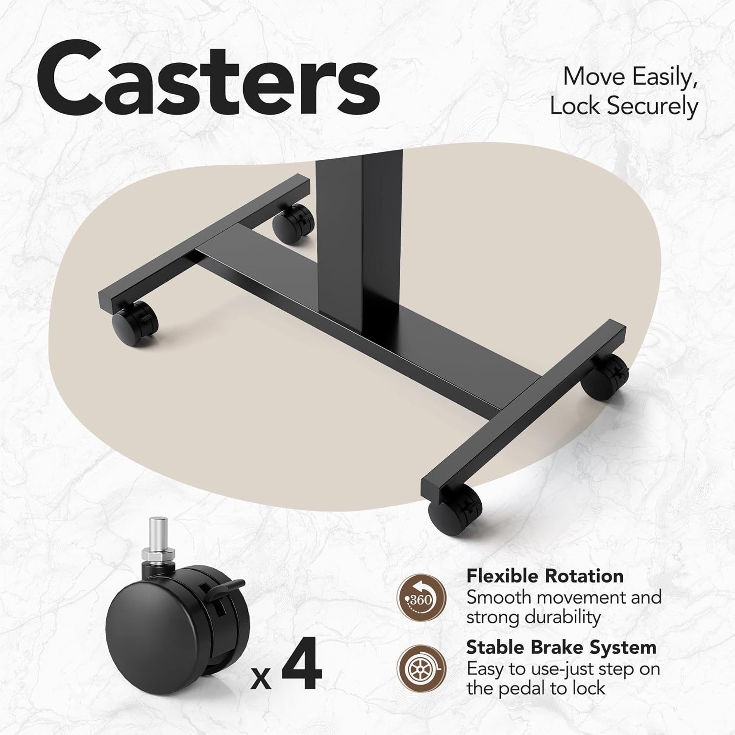 Rolling Laptop Standing Desk Adjustable Mobile T-Base Desk with Lockable Casters