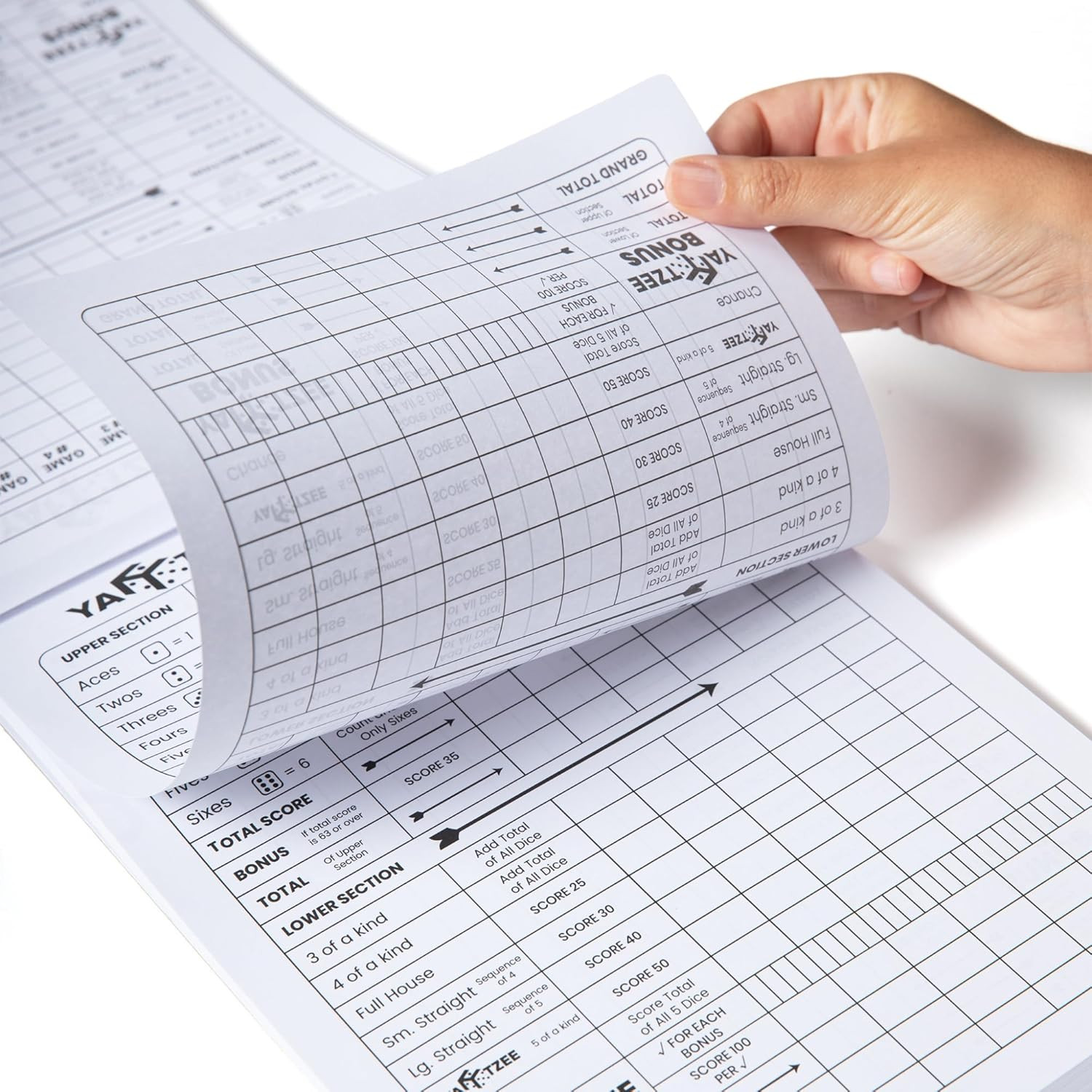 Perforated Yahtzee Score Pads: 120 Easy Tear Off Score Sheets, Large Print, Comp