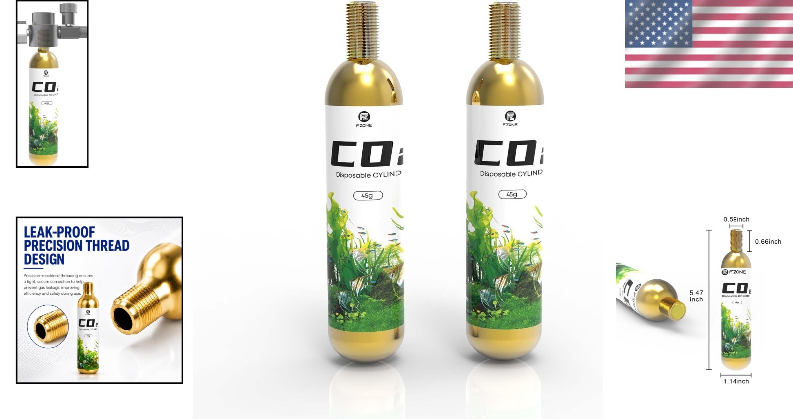 High-Capacity Disposable CO2 Cartridges - 5/8'' Threaded, 2-Pack for Versatility