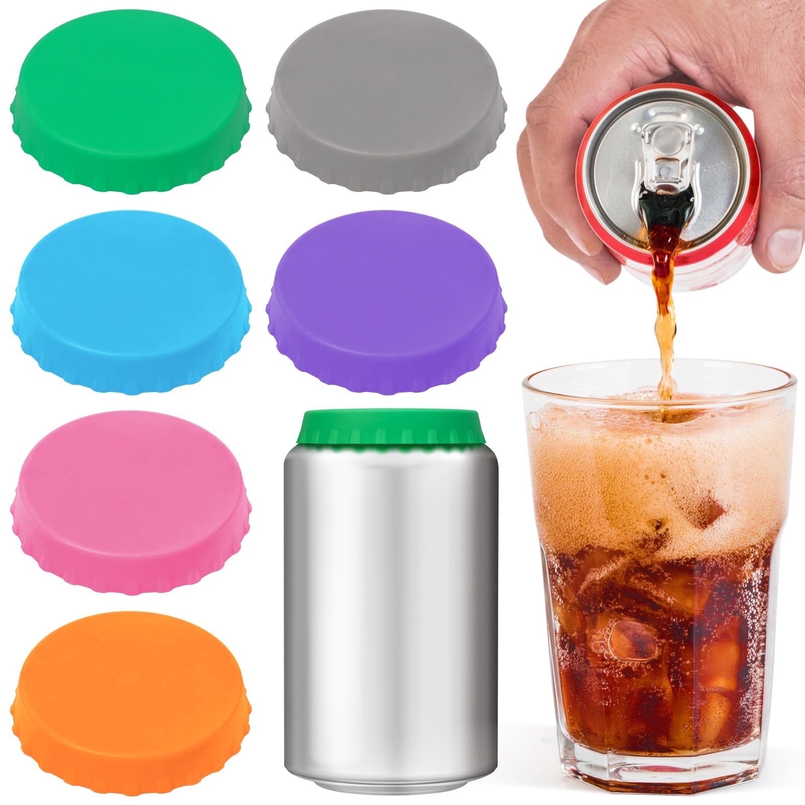 6 Pack Silicone Soda Can Cover Lids, Reusable 6 Pack, Mixed Color