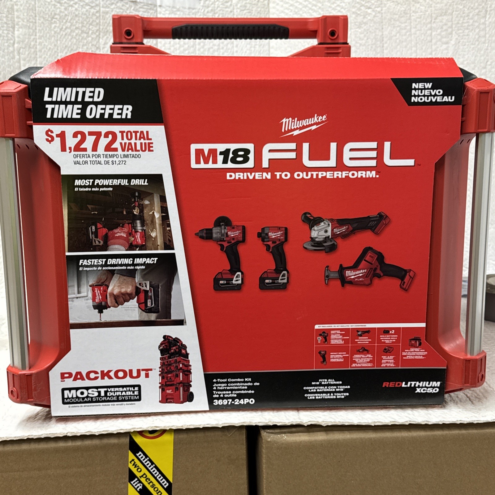 Milwaukee M18 FUEL  4-Tool Combo Kit 3697-24PO. With Wheeled Pack Out Tool Box