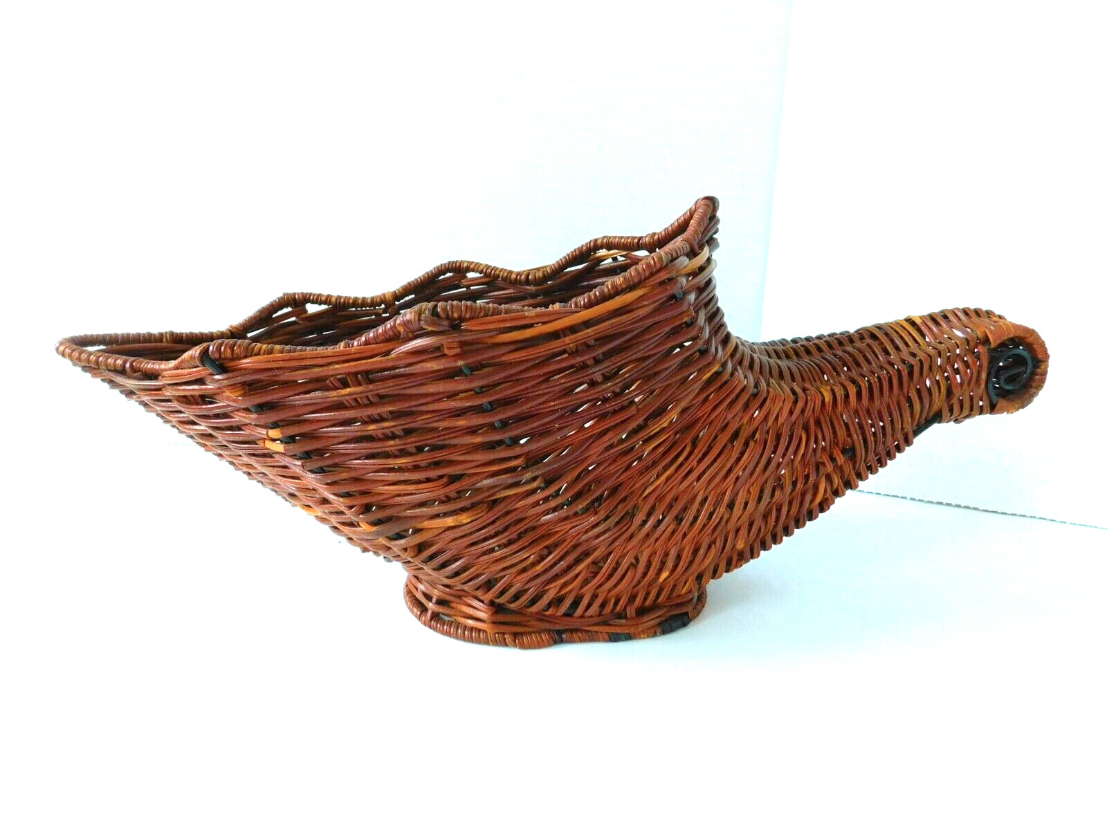 Woven Wicker Cornucopia Horn Of Plenty Basket Fall Thanksgiving Decor 15" Long