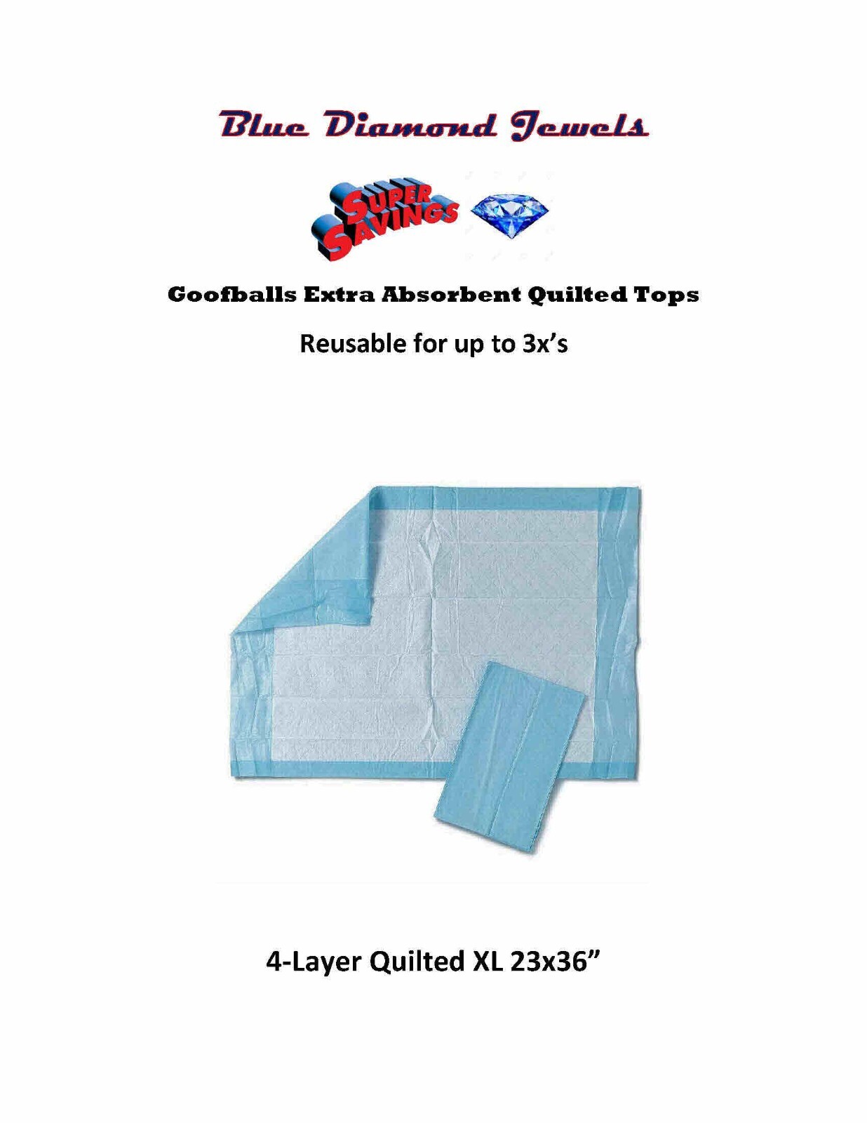 450-XL 23x36" Quilted Top 4-ply EXTRA ABSORB Adult Incontinence Pads  46gr