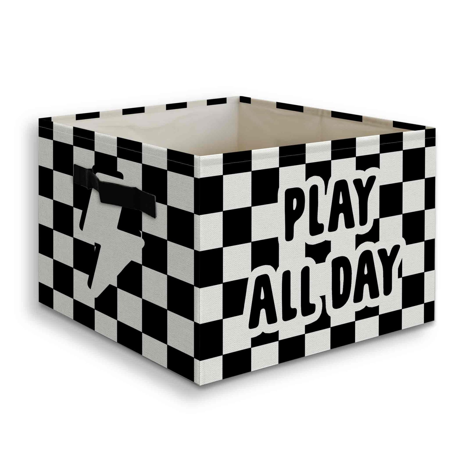 Play All Day Boys Club Foldable Checkered Basket Storage Bins Box with Handle...