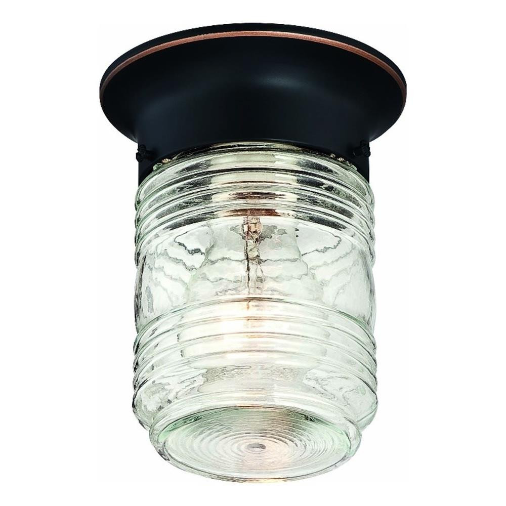 Jelly Jar Outdoor Ceiling Light with Clear Ribbed Glass in Oil Rubbed Bronze
