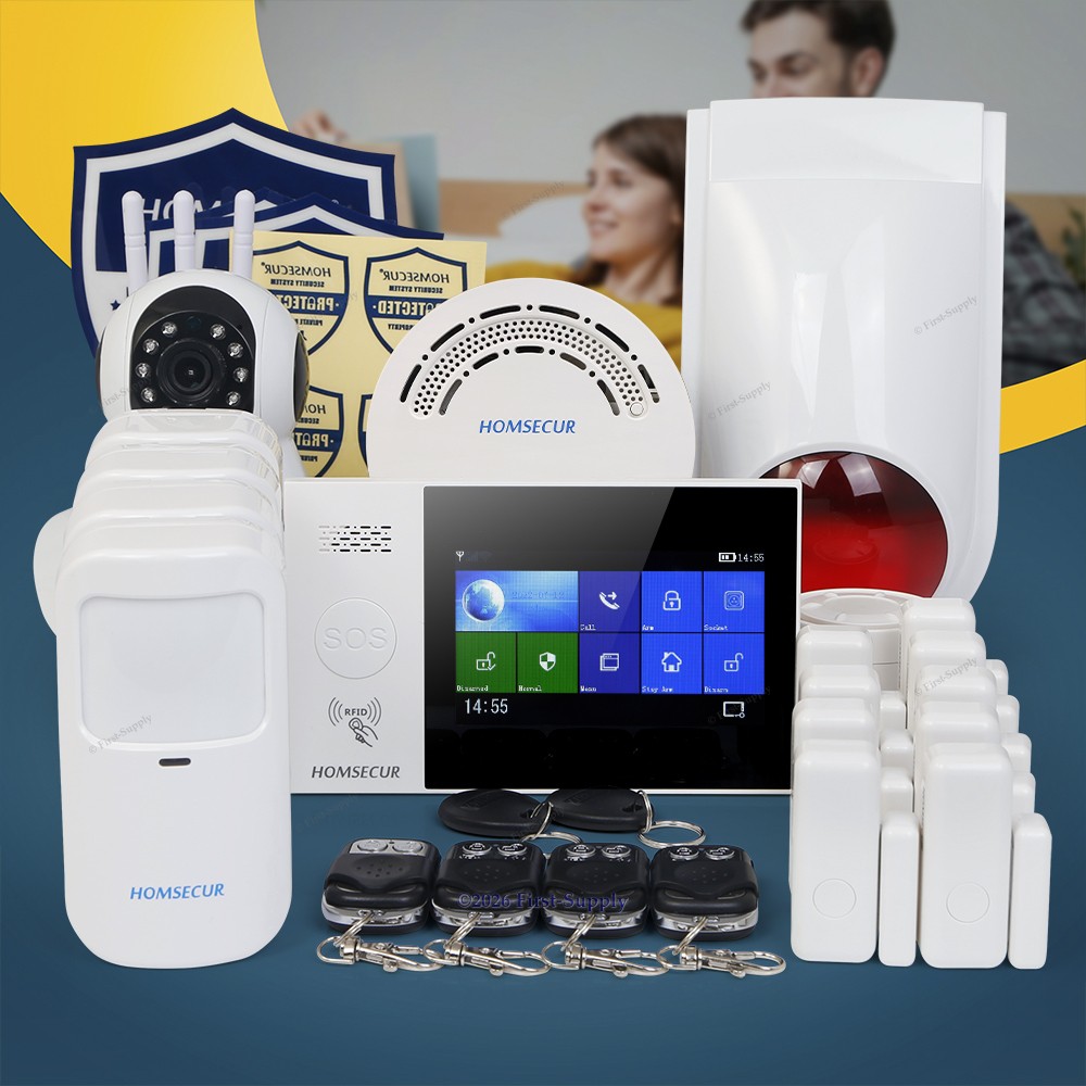HOMSECUR Wireless WIFI 4G LCD Burglar Intruder Alarm System+Wireless Flash Siren