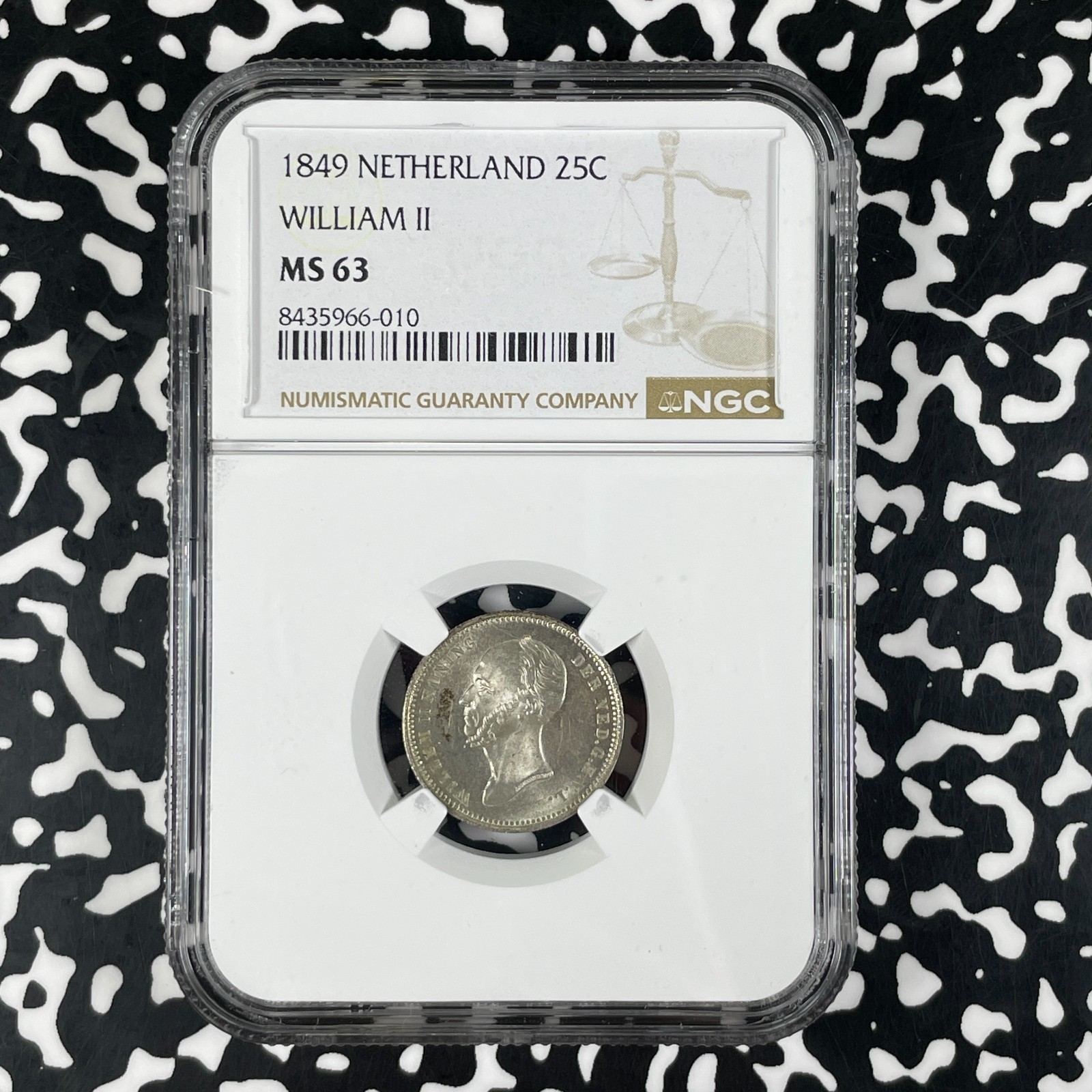 1849 Netherlands William II 25 Cents NGC MS63 Lot#G2329 Silver! Choice UNC!