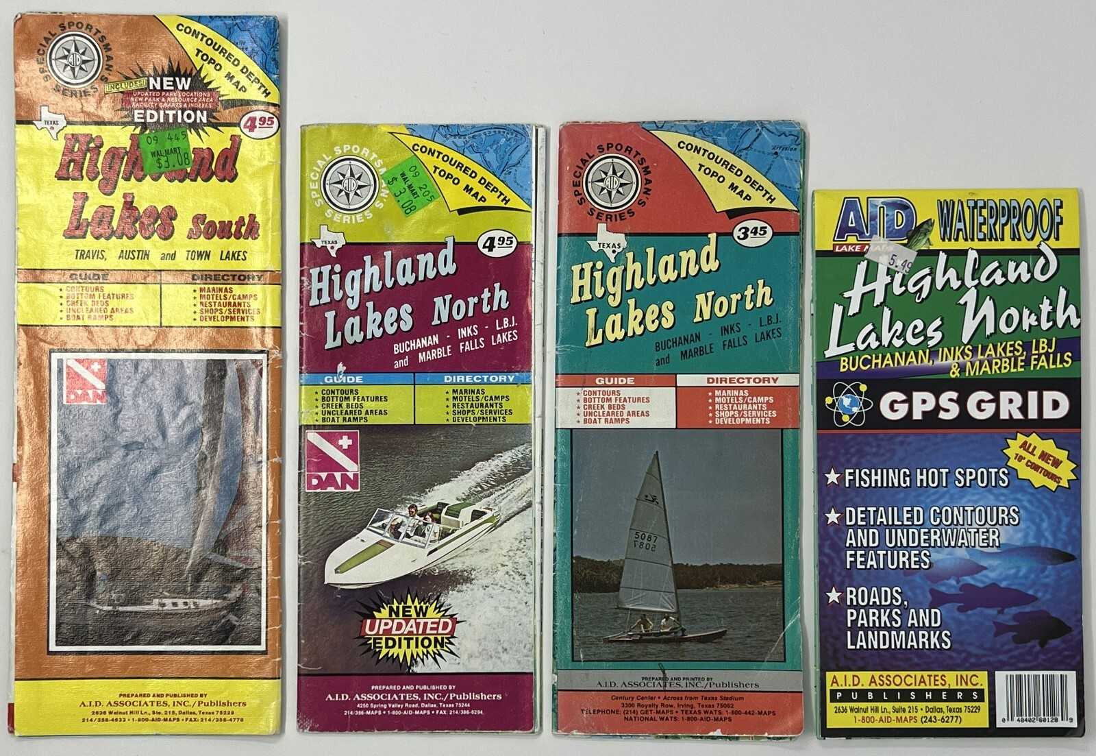 TX FISHING/BOATING MAPS: Highland Lakes, North and South - 4 A.I.D. Associates