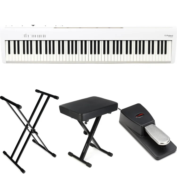 Roland FP-30X Digital Piano with Speakers Essentials Bundle- White