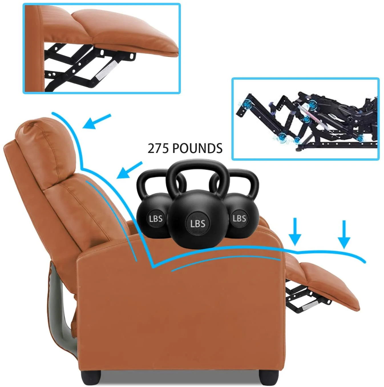 Bestoffice PU Leather Contemporary Manual Reclining Chair with Zero Gravity, Bla