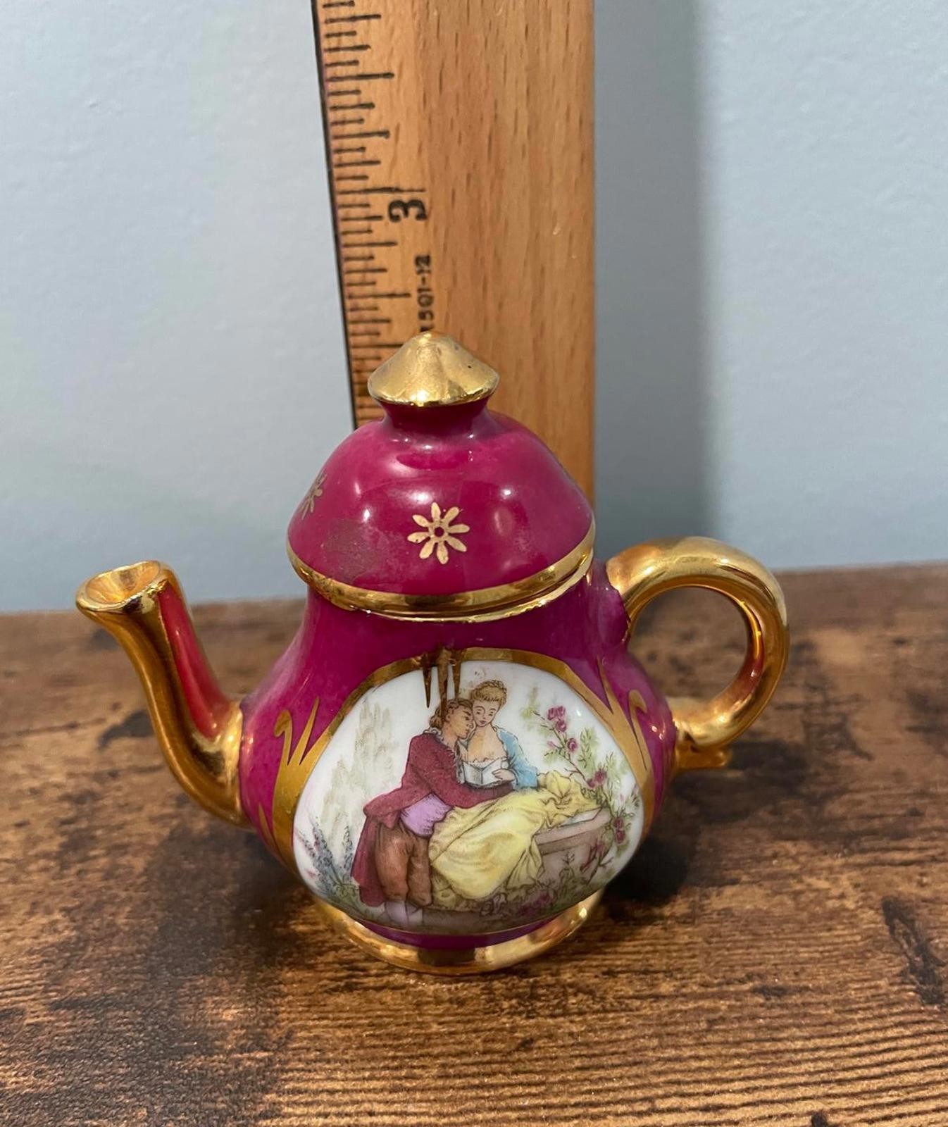 Vintage Limoges France Miniature Teapot Porcelain 2” x 3”