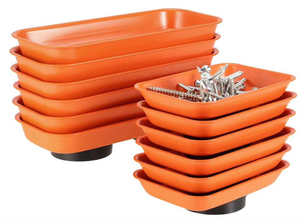 12 Packs Magnetic Tray, Stainless Steel Magnetic Parts Tray, Orange Magnetic
