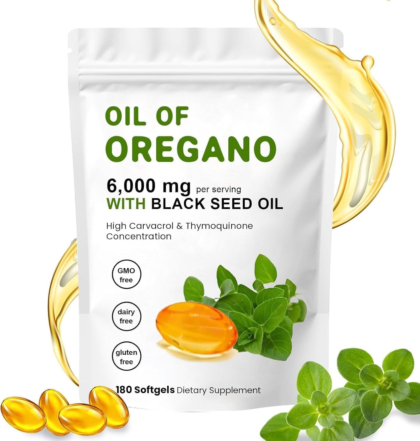 Organic Oil of Oregano 180 Softgels 2 in 1 Black Seed Oil  Herbal Supplement US