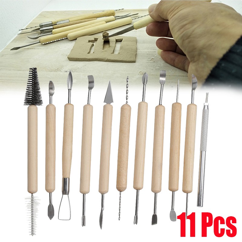 11Pcs Pottery Clay Sculpting Tool Set Wooden Handle Ceramic Carving Shaping Tool