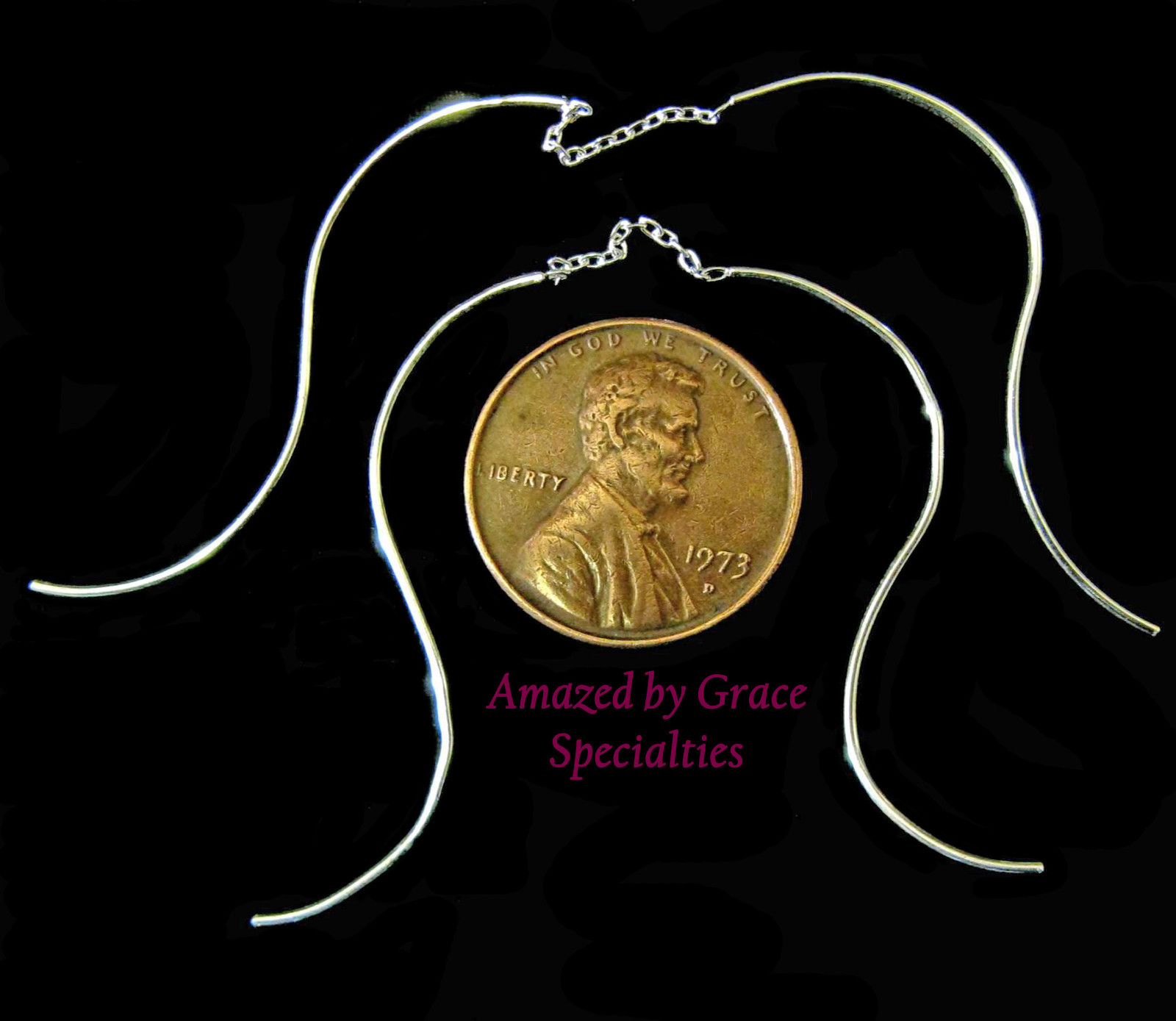"Double-Dangle" Curves Ear Threads in SOLID 925 Sterling Silver - New!