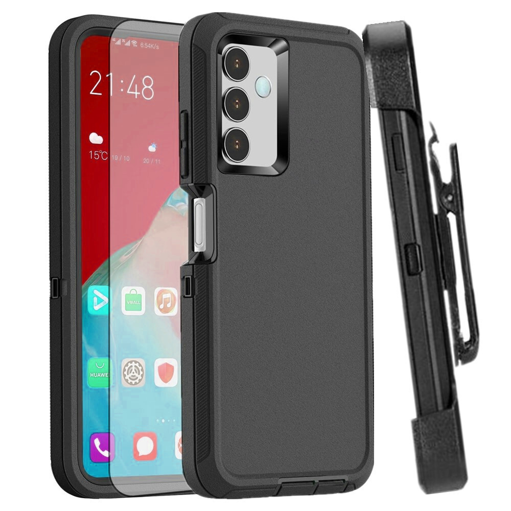 For Samsung Galaxy A15 5G Shockproof Black Hard Defender Case w/Clip & Screen
