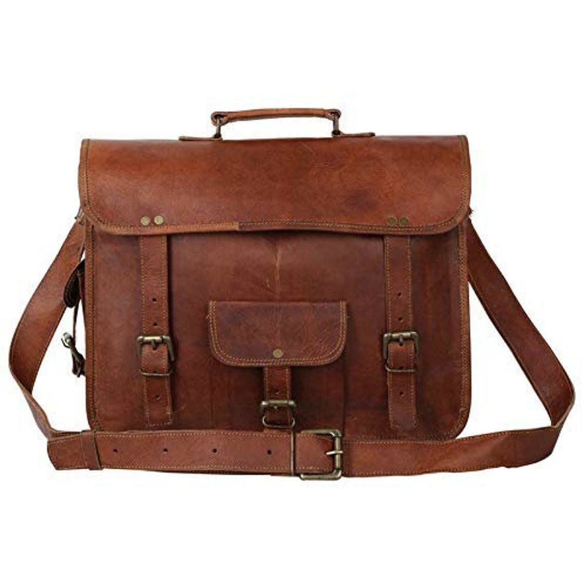Genuine Vintage Brown Leather Messenger Shoulder Laptop Bag Briefcase New Men's