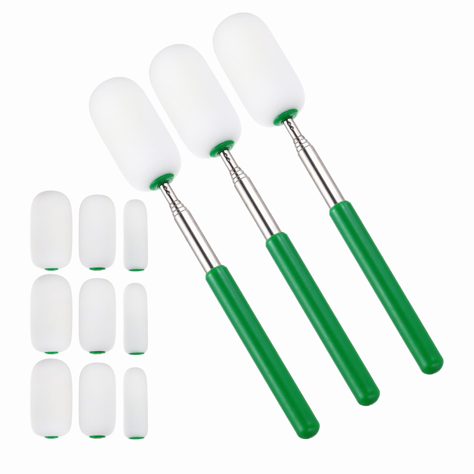 3Pcs 29.5" Telescoping Sponge Stick for Pottery, White/Green(0.79/1.18/1.57"W)