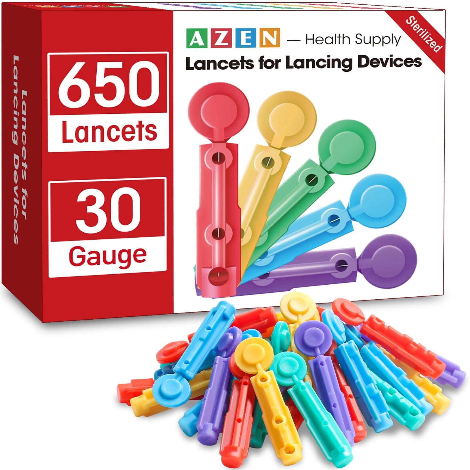 AZEN 650 Pcs Lancets for Diabetes Testing, 30 Gauge C-650P, C-650p