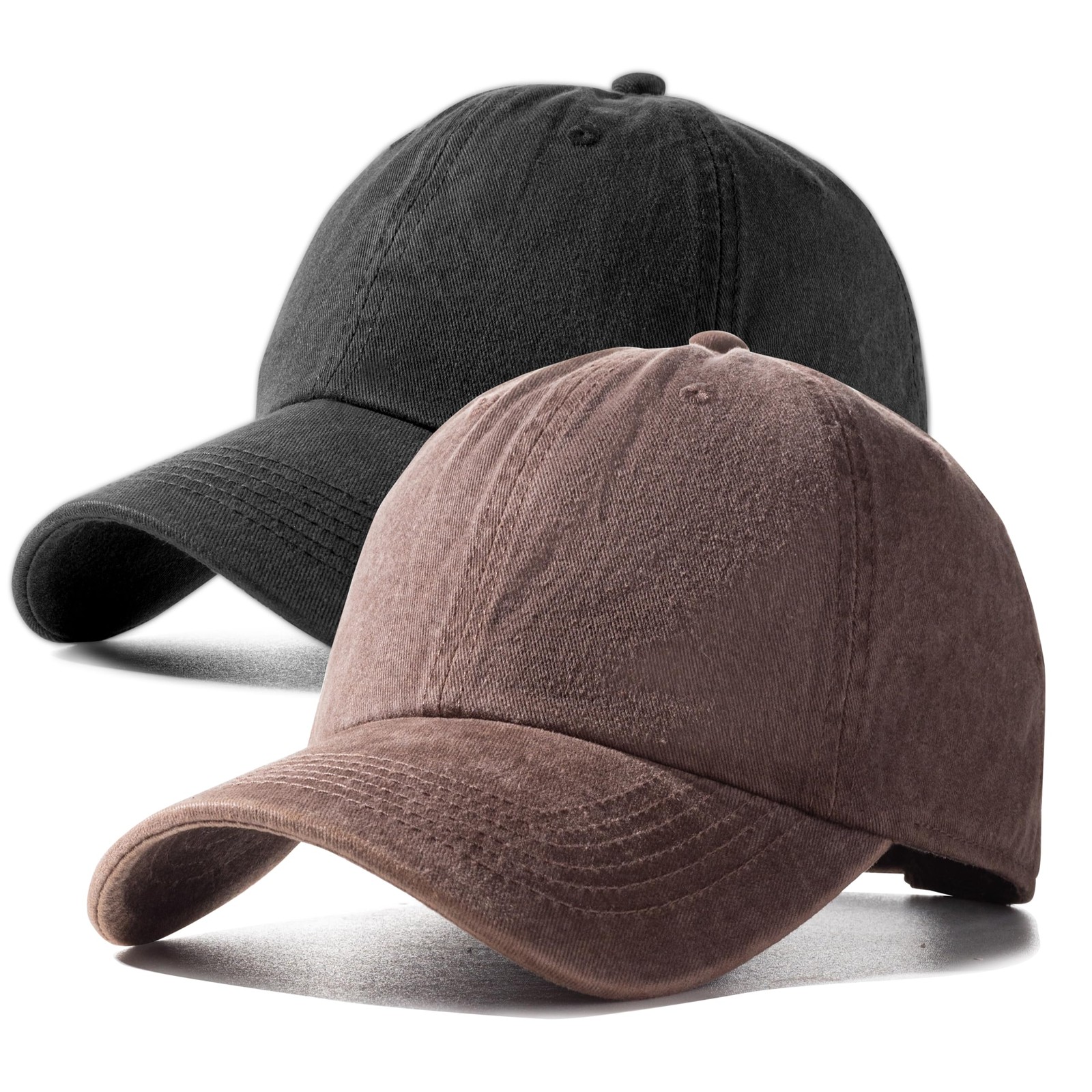 2 Pack Baseball Caps Golf Dad Hats,Ajustable Vintage One Size, Coffee+black
