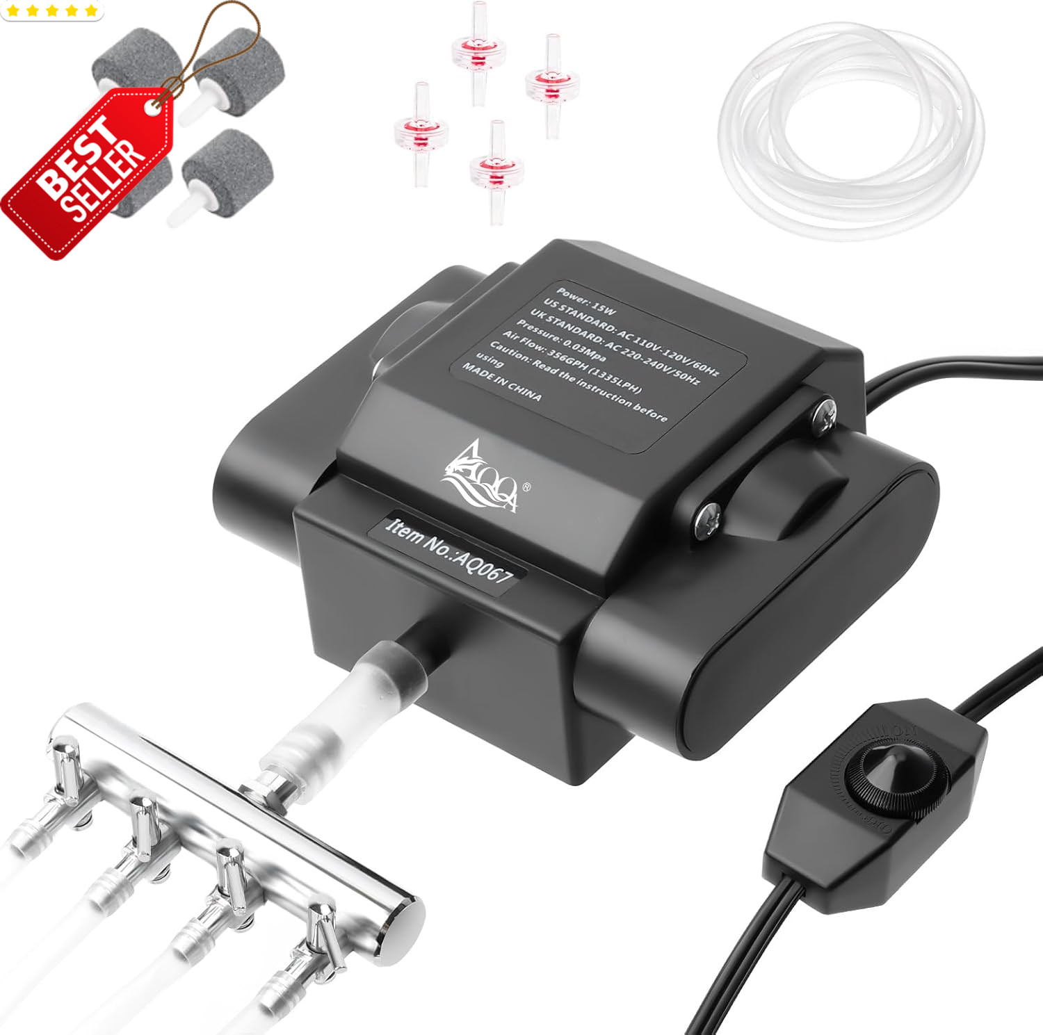 Aquarium Air Pump 237GPH Adjustable 4 Outlet Commercial Aerator 600 Gal - US