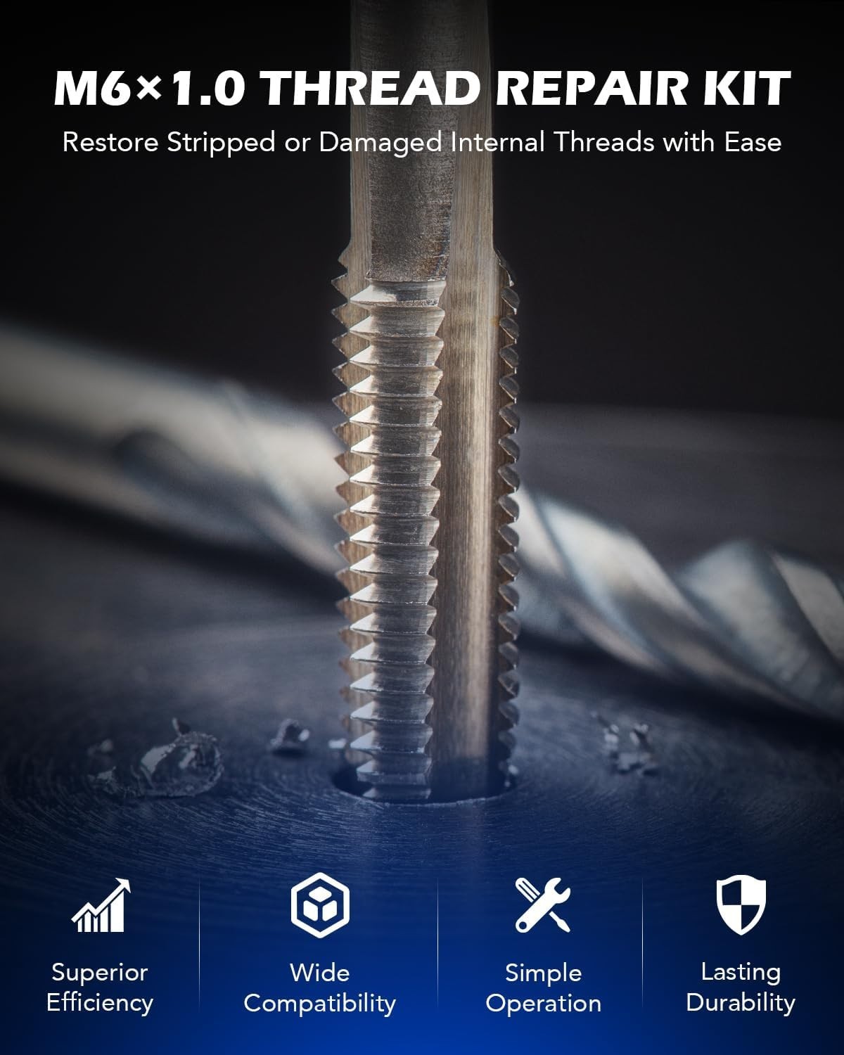 Professional M6 Thread Repair Kit - 30 Stainless Steel Inserts & HSS Drill
