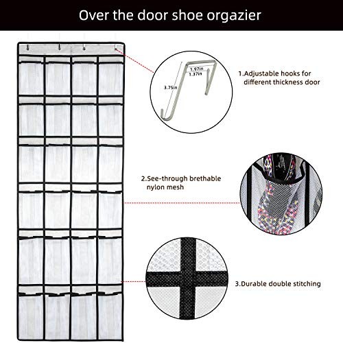 Over the Door Shoe Organizer, Hanging Shoe Organizer White-1pack of 24 pocket