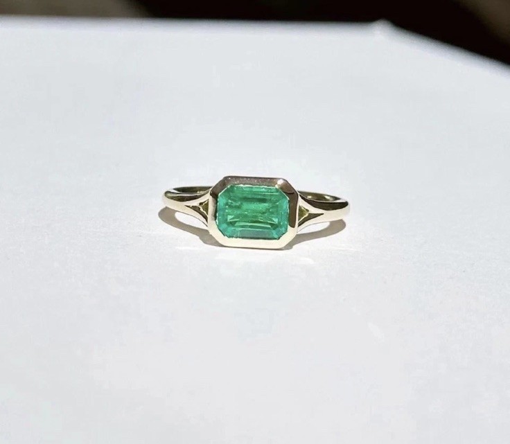 Emerald Ring 14k Solid Yellow Gold
