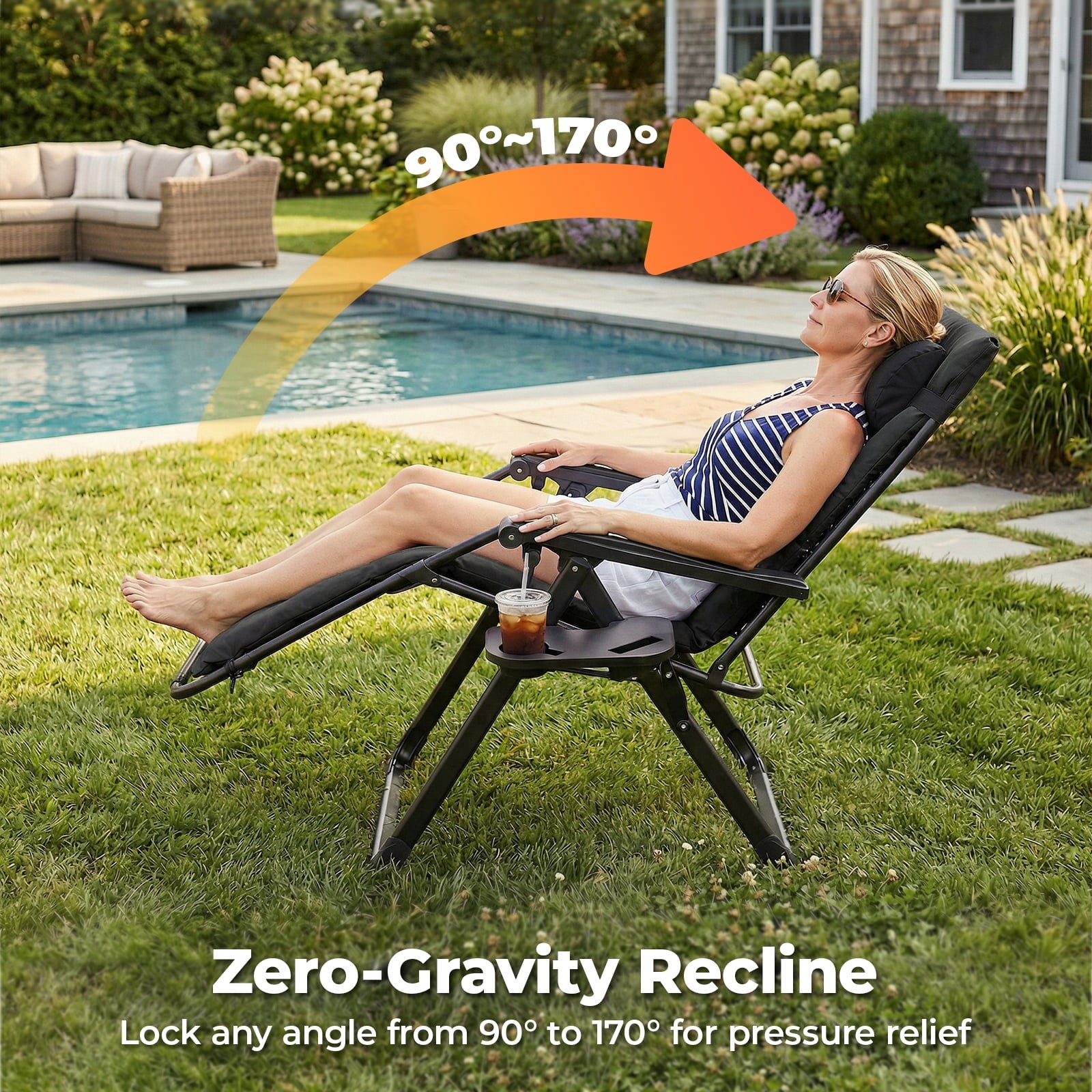 Zero Gravity Chair 440lbs Capacity, Foldable for Outdoor, Black/Blue/Brown