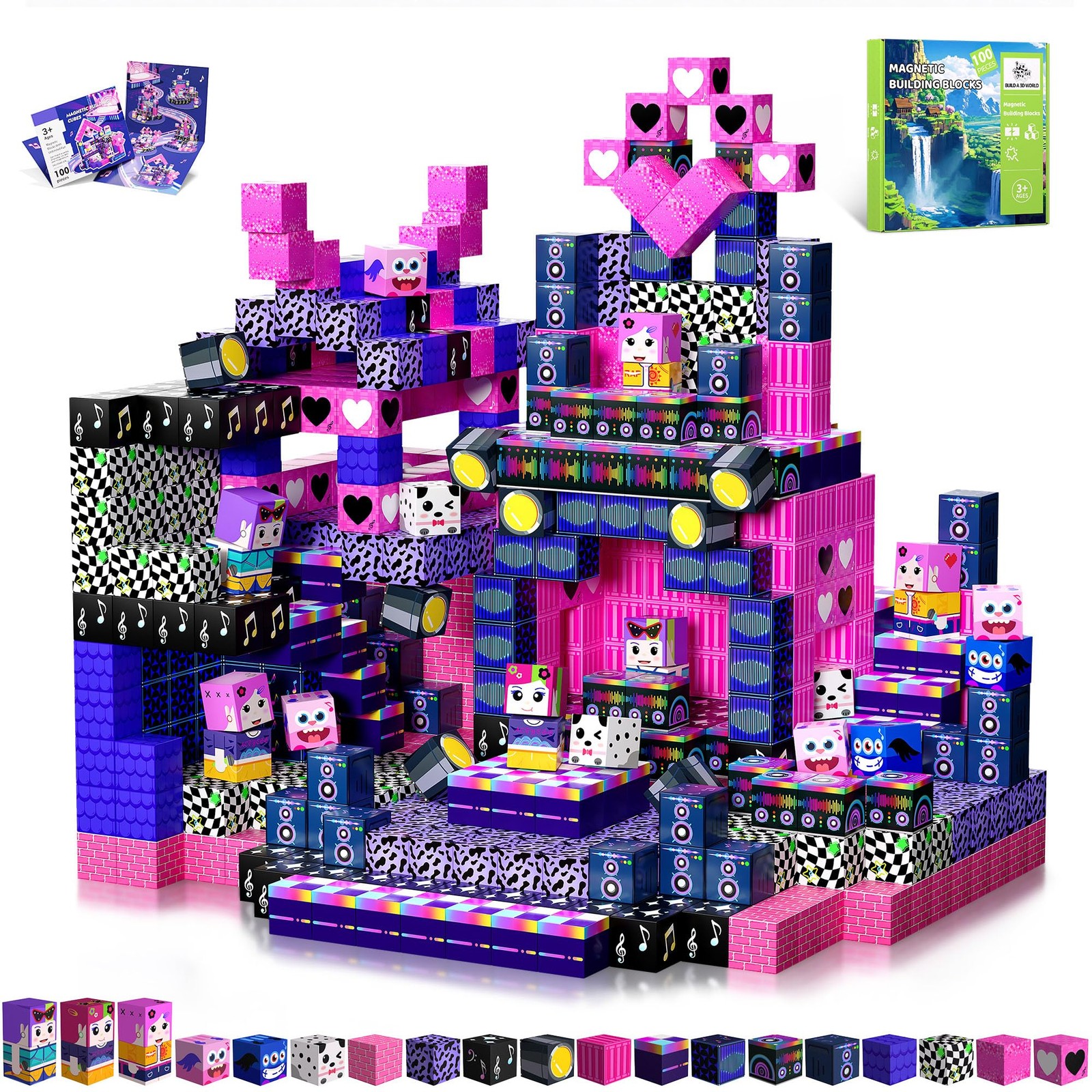 SSAWER Magnetic Blocks, 100PCS Magnetic Building Blocks, Stacking Magnets for Ki