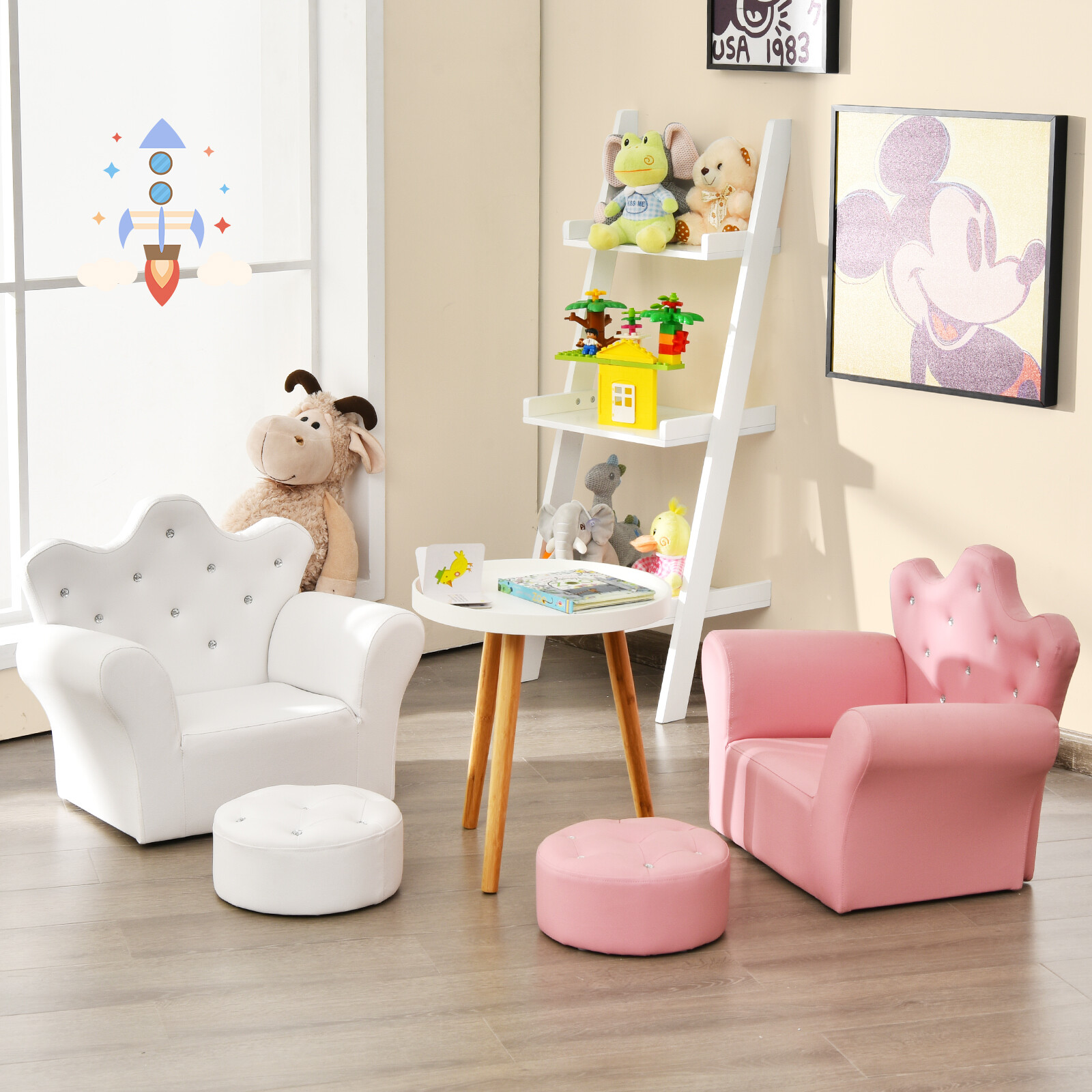 Costway Kids Sofa Toddler Couch Princess Armchair Children Gift w/ Ottoman