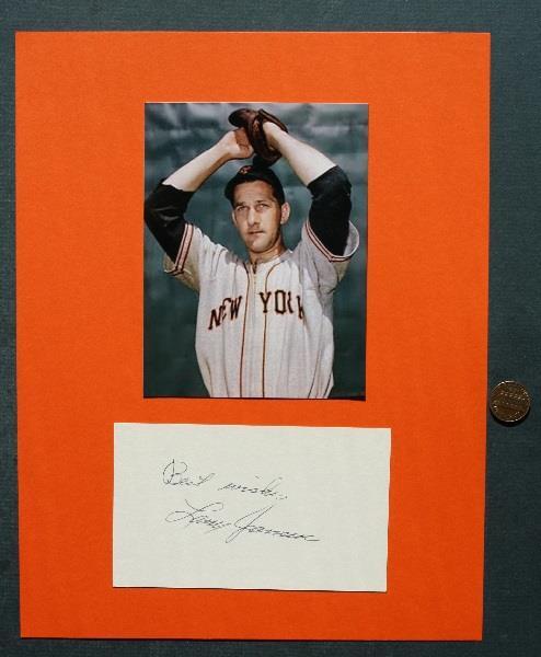 1947-54 New York Giants Star Larry Jansen signed autograph & photo Died in 2009-