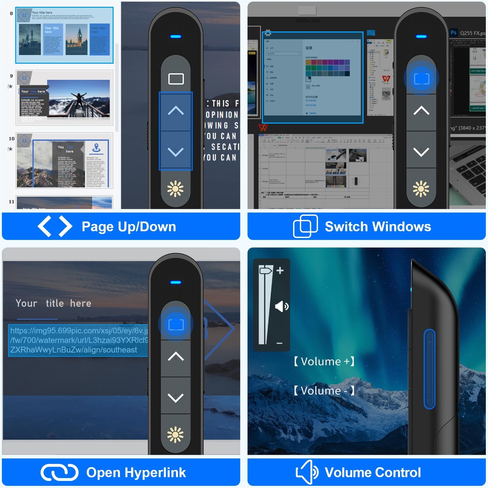 USB Type C Wireless Presenter Remote Presentation Clicker,Volume Control Powe...