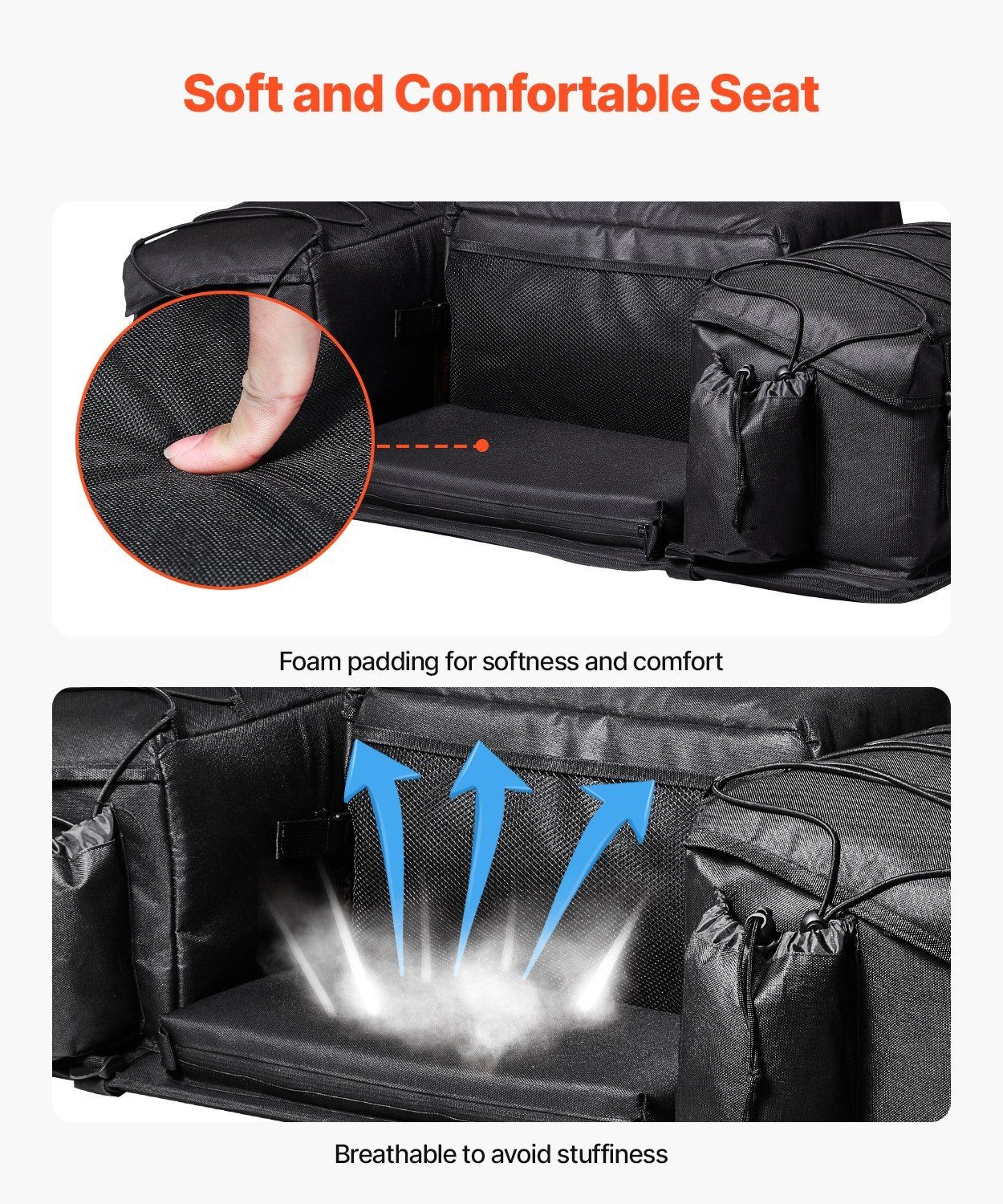 50L Expandable ATV Bag 600D Textile Backrest with Cup Sleeve