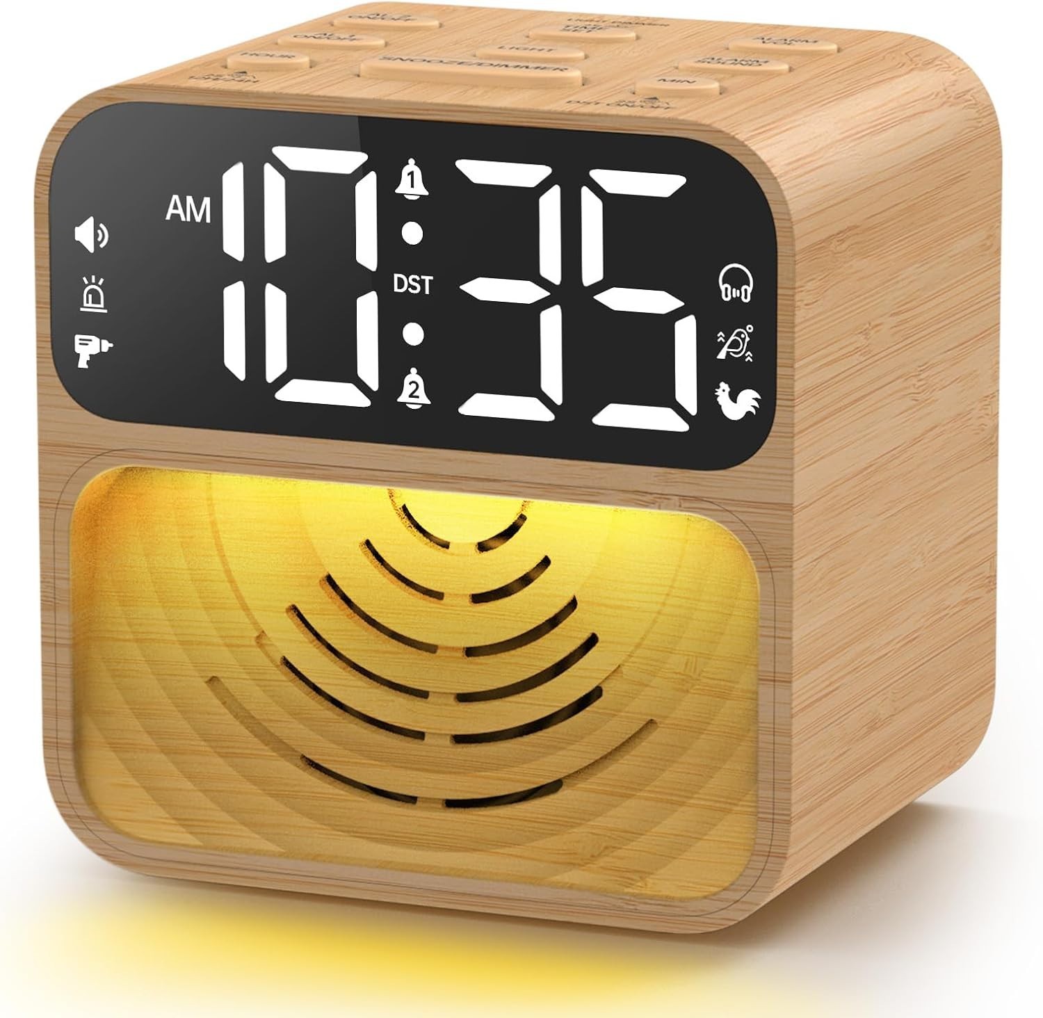 Extra Loud Wooden Alarm Clock 115dB for Heavy Sleepers - Dual Alarm 6 Sounds