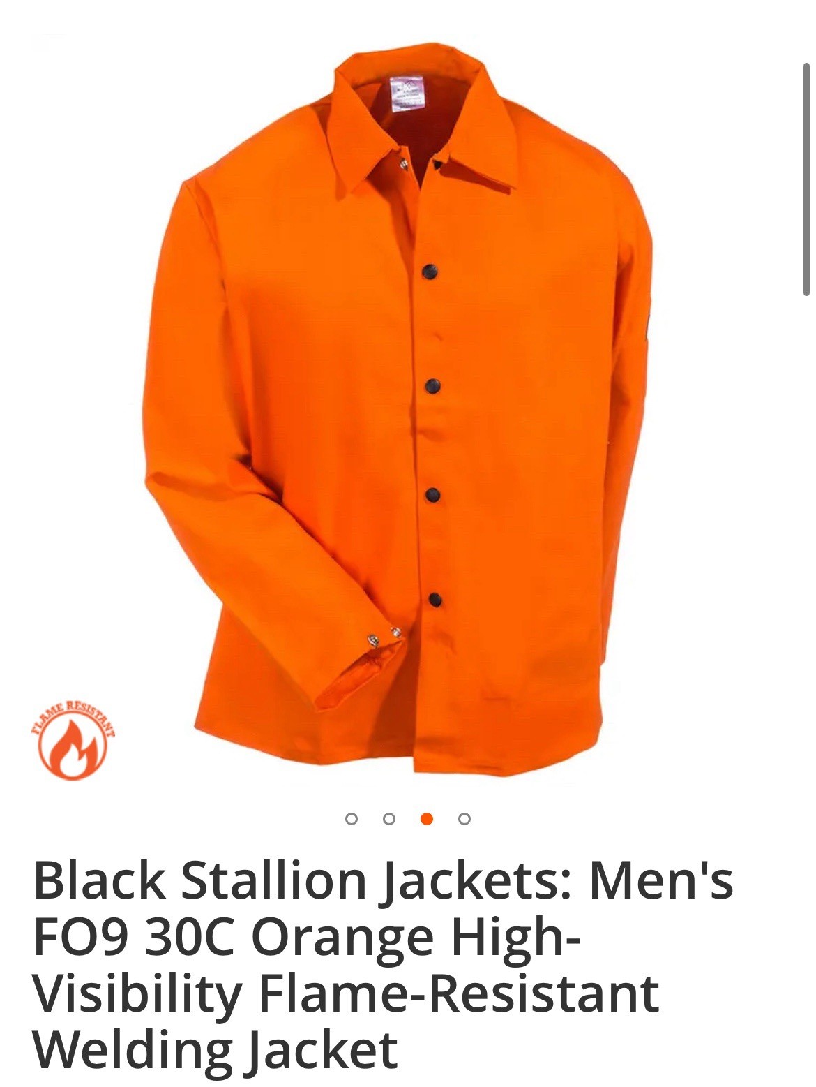 black stallion FR welding jacket F09-30C ASTM 1506 Size XL