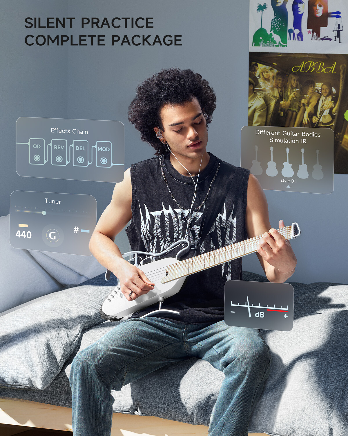 Donner HUSH I PRO Acoustic Electric Guitar Multiple Effect Modes Smart Guitarra