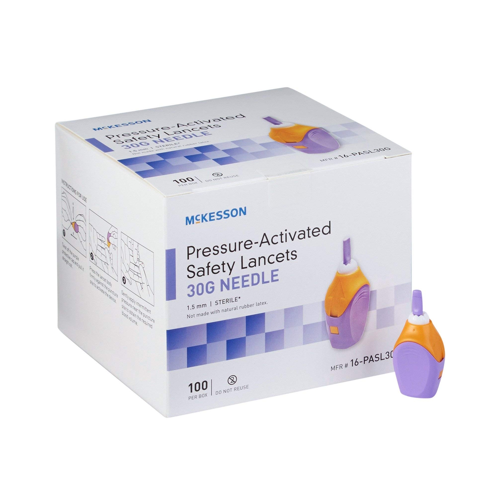 100 Count 30 Gauge Purple Lancets for Safe Blood Sampling and Testing