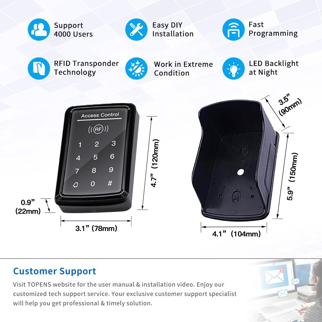 TOPENS TC175P Touch Panel Wired Keypad, Universal Keyless Entry Keypad DC 12V