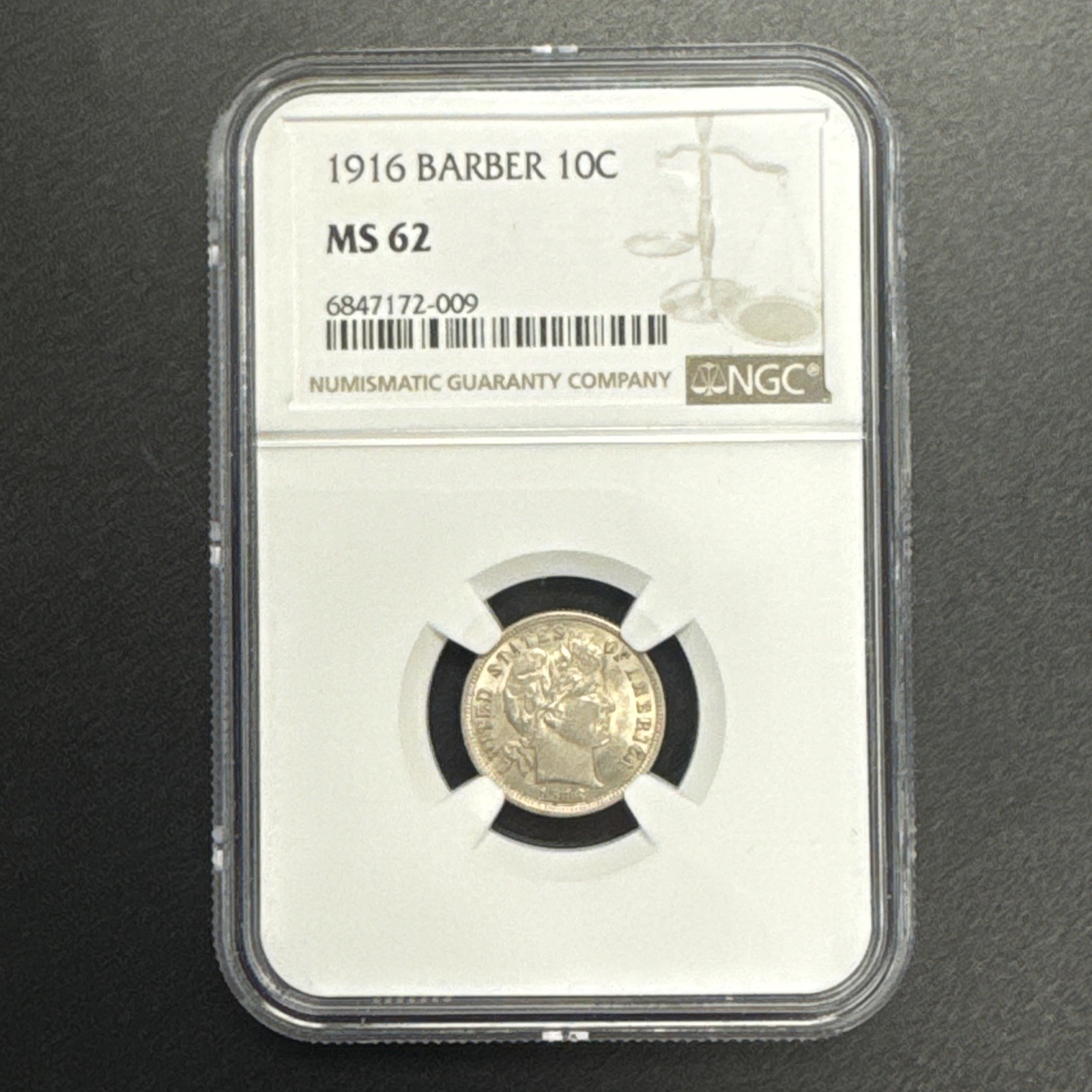 1916 Barber Dime NGC MS62 Uncirculated