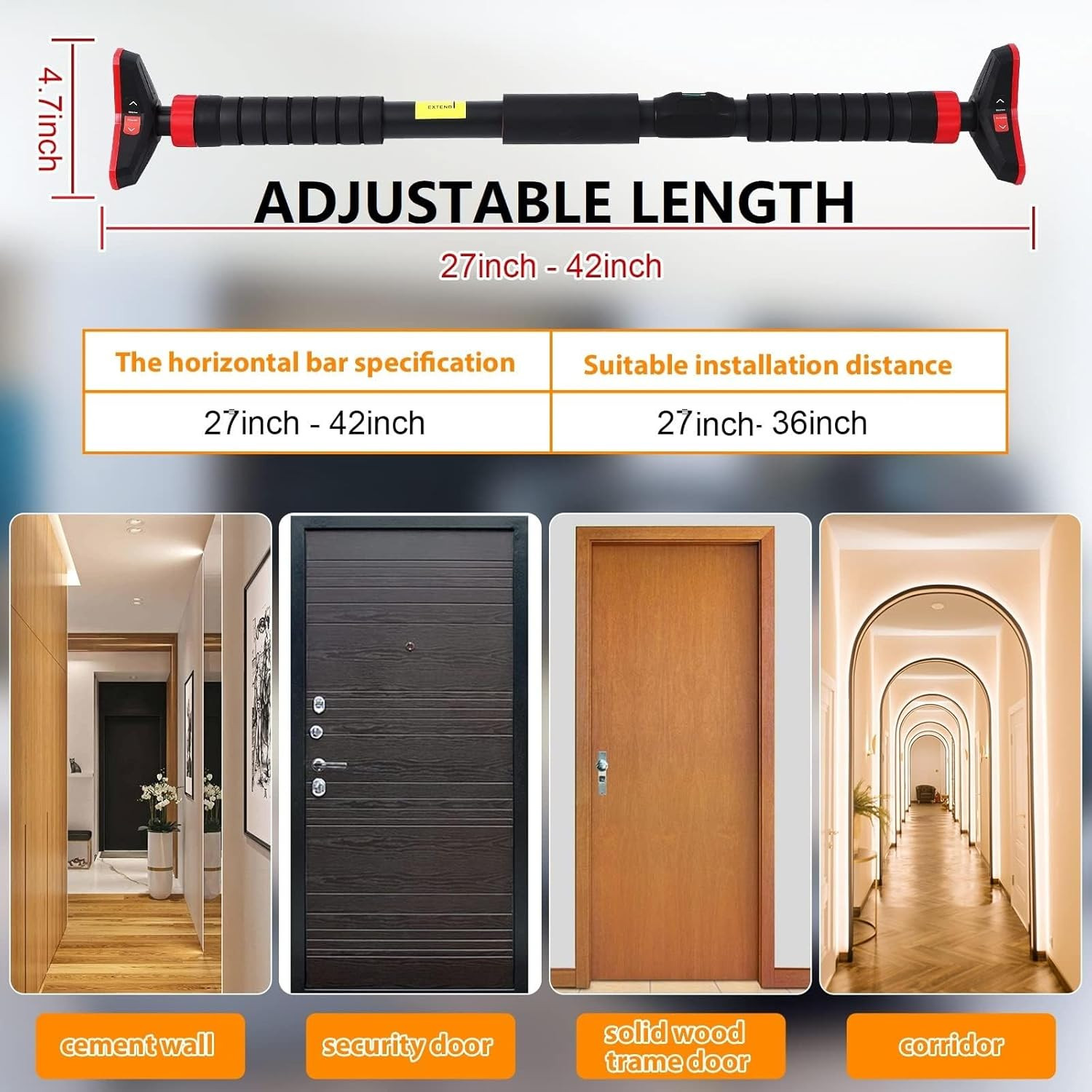 Pull up Bar, Adjustable Strength Training Bars without Screw, Adjustable Width C
